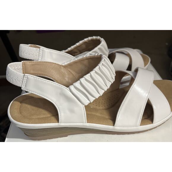 Almaden Women’s Wedge Sandals ,comfortable Elastic Ankle Strap,Low Heel,White 10 - Picture 5 of 9